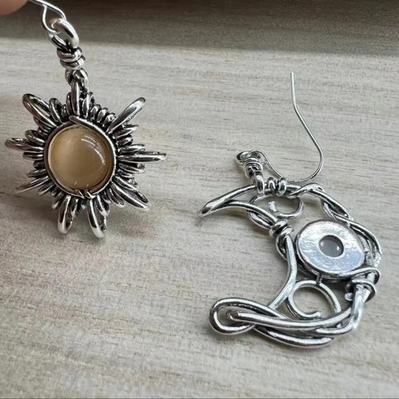 Sun and Moon Boho Silver Plated Earrings - Picture 5 of 5